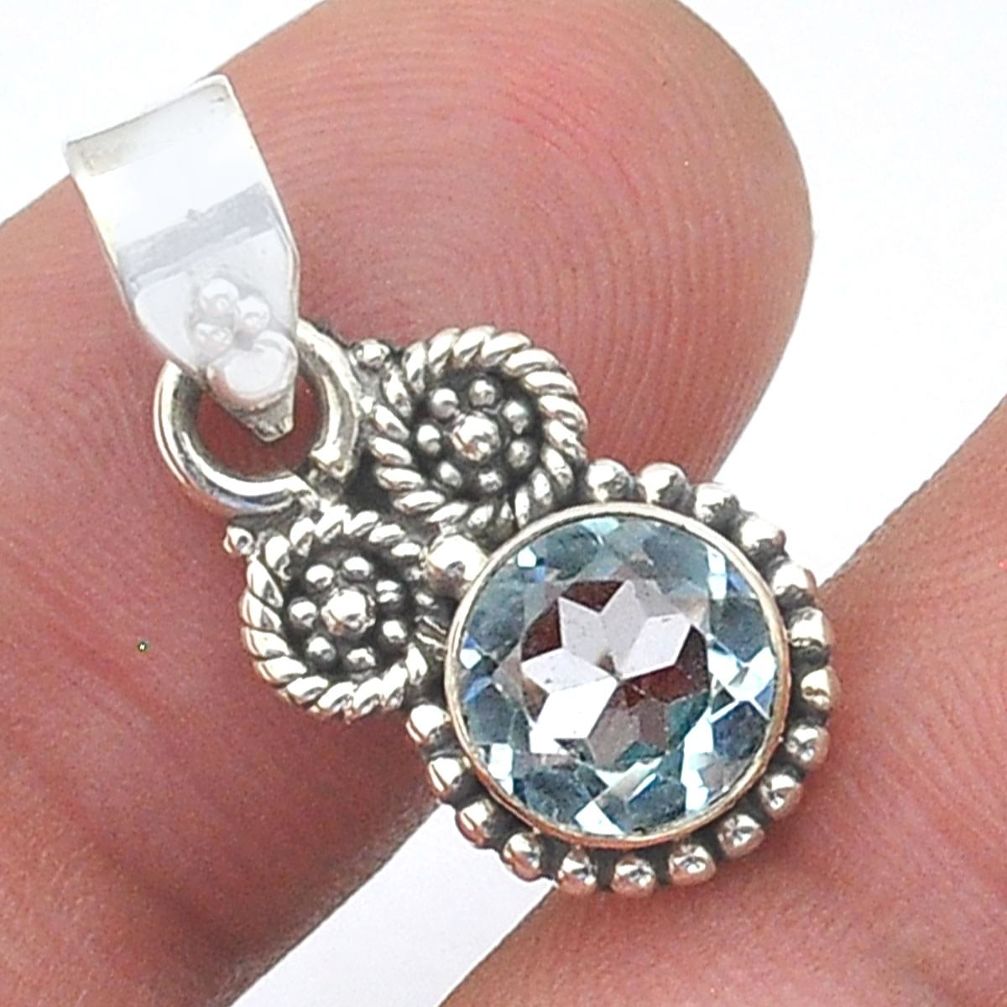 2.27cts faceted natural blue topaz 925 sterling silver pendant jewelry u61484