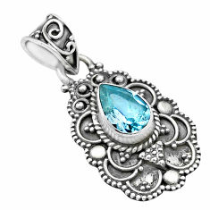2.12cts faceted natural blue topaz 925 sterling silver pendant jewelry u66405