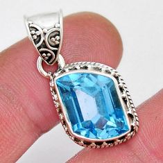 6.46cts faceted natural blue topaz 925 sterling silver pendant jewelry y18896