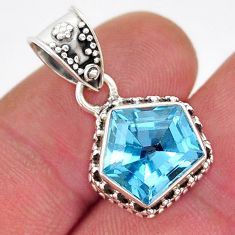 5.57cts faceted natural blue topaz hexagon 925 sterling silver pendant y18882