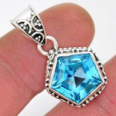 6.58cts faceted natural blue topaz hexagon 925 sterling silver pendant y18893