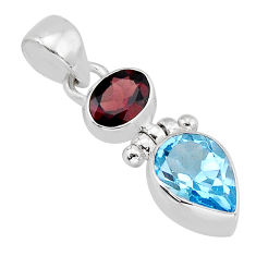 5.21cts faceted natural blue topaz red garnet 925 sterling silver pendant y69748