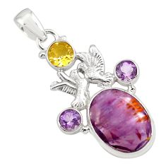 Clearance Sale- Faceted natural cacoxenite super seven 925 silver love birds pendant p77921