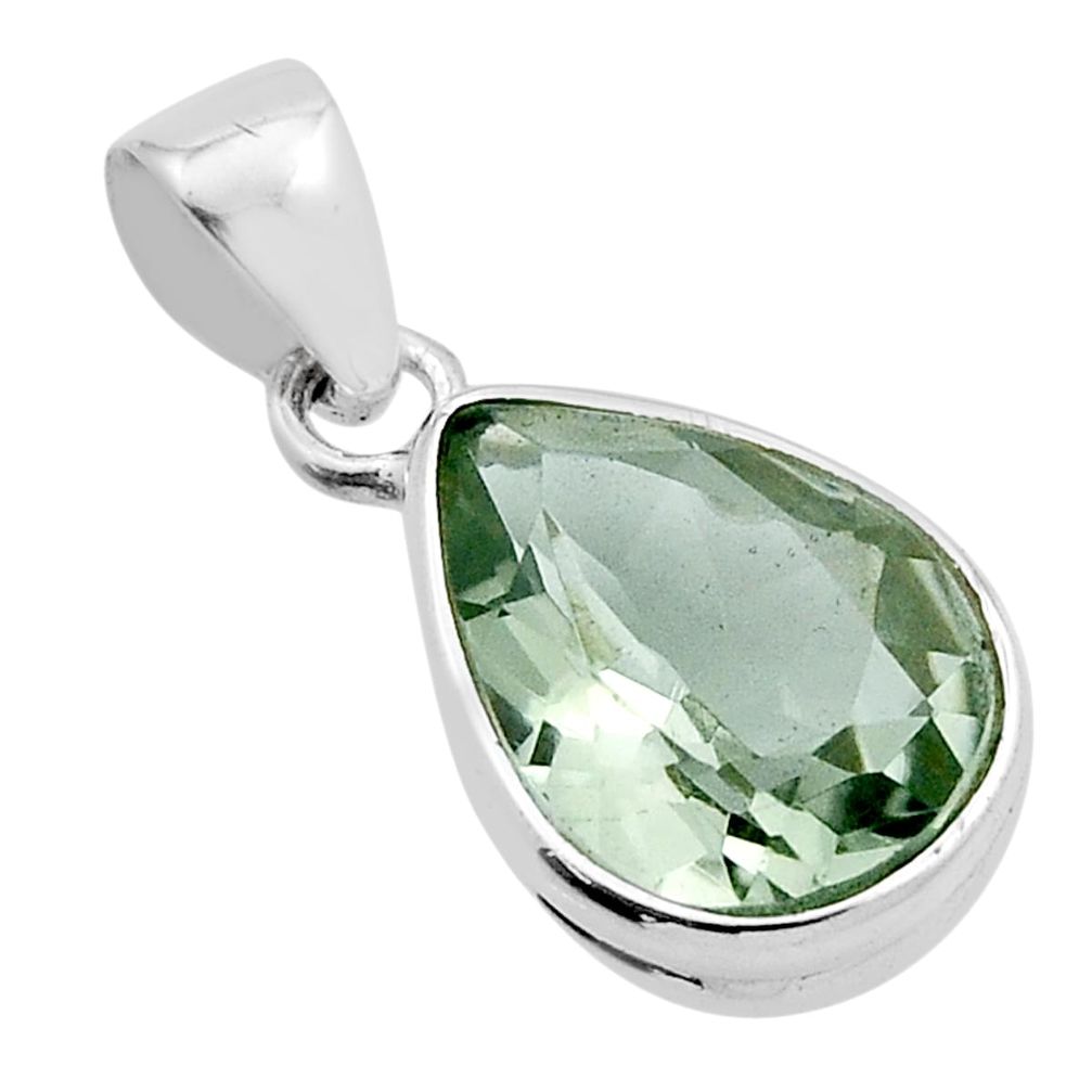 5.38cts faceted natural green amethyst pear 925 sterling silver pendant n14515