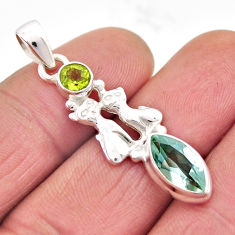 Clearance Sale- 4.18cts faceted natural green amethyst peridot silver two cats pendant y59290