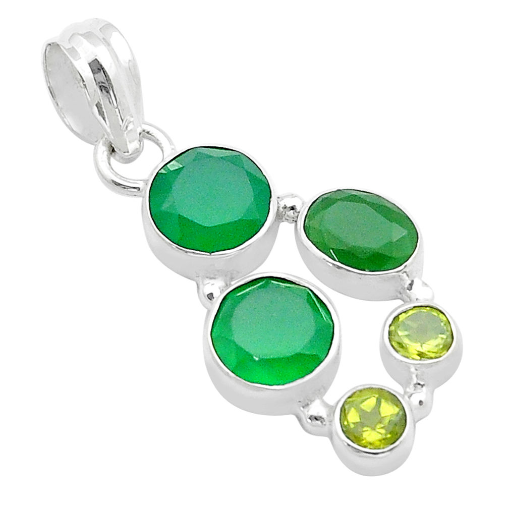 6.73cts handmade faceted natural green chalcedony peridot 925 silver pendant u47441