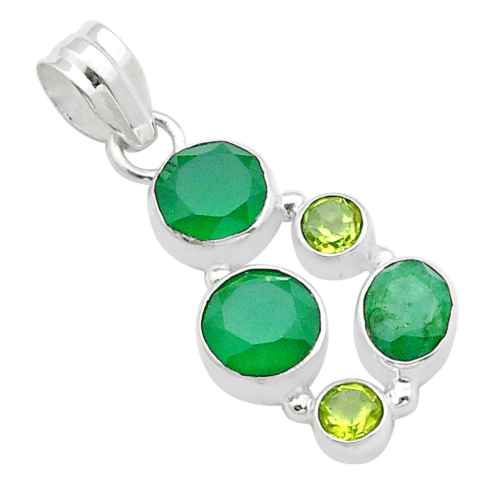 6.80cts handmade faceted natural green chalcedony peridot 925 silver pendant u47442