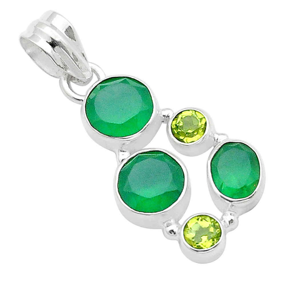 6.73cts handmade faceted natural green chalcedony peridot 925 silver pendant u47444