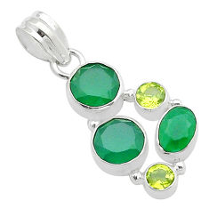 6.78cts handmade faceted natural green chalcedony peridot 925 silver pendant u47445