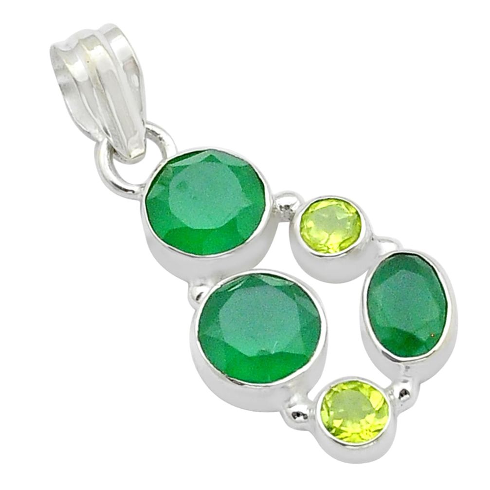 7.83cts handmade faceted natural green chalcedony peridot 925 silver pendant u47447