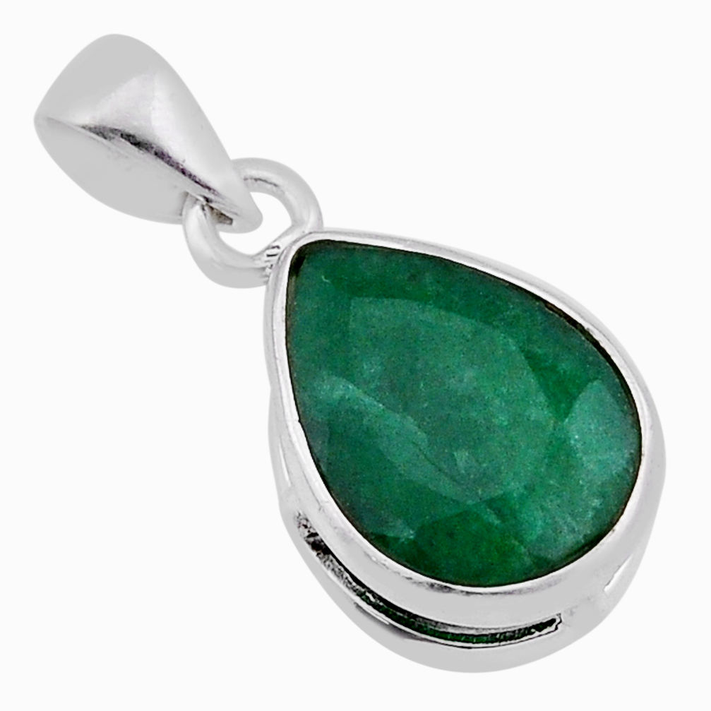 6.26cts faceted natural green emerald 925 sterling silver pendant jewelry n41889