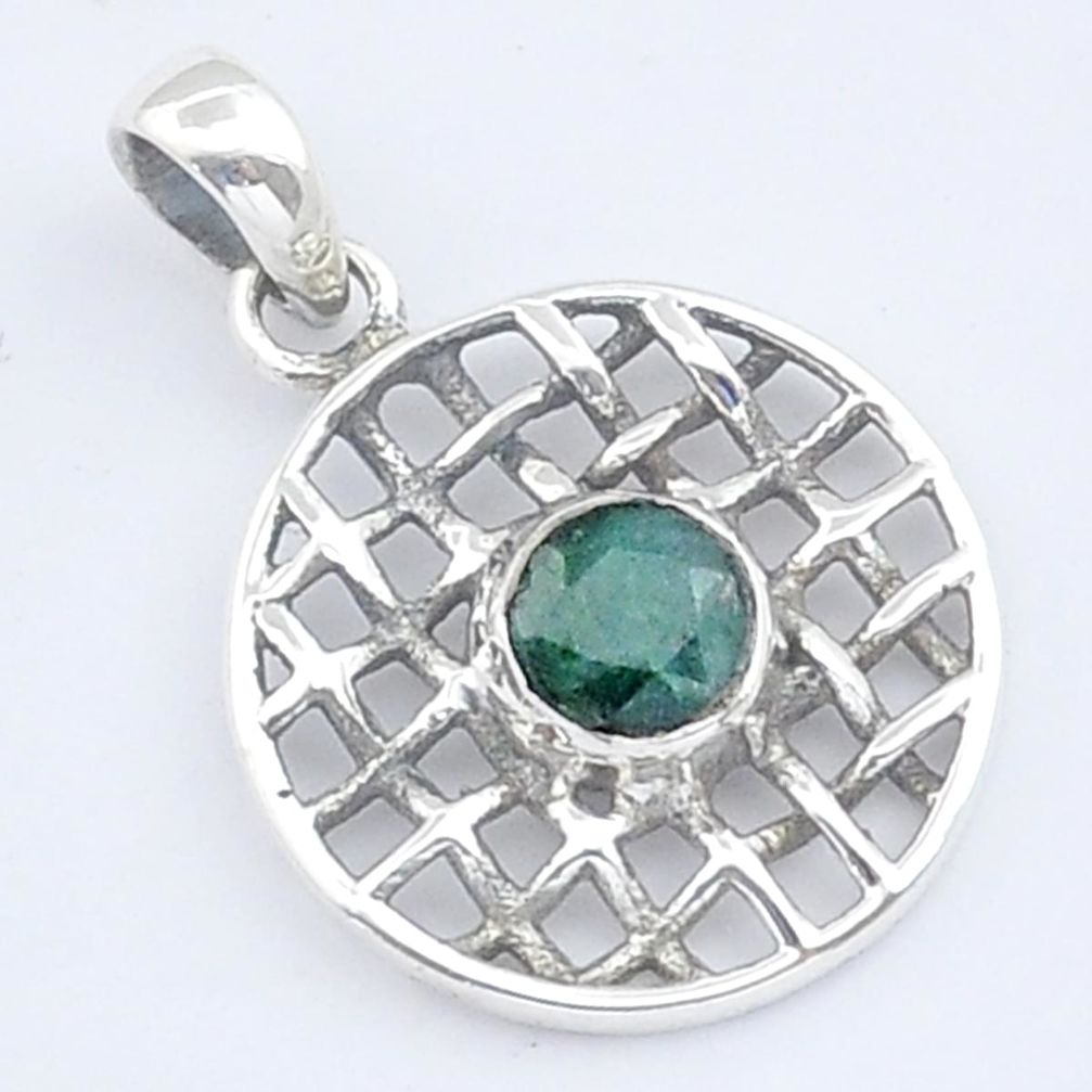 0.74cts faceted natural green emerald 925 sterling silver pendant jewelry u56427
