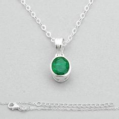 1.98cts faceted natural green emerald oval 925 silver 18' chain pendant u76415