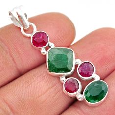 6.97cts faceted natural green emerald ruby 925 sterling silver pendant y61154