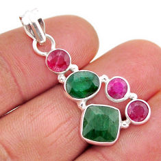 6.89cts faceted natural green emerald ruby 925 sterling silver pendant y61156