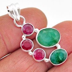 6.97cts faceted natural green emerald ruby 925 sterling silver pendant y61157