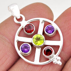 2.67cts faceted natural green peridot amethyst garnet 925 silver pendant y61069