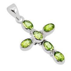 5.55cts faceted natural green peridot oval 925 silver holy cross pendant y71246