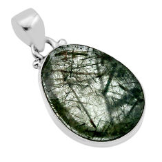 12.07cts faceted natural green prehnite fancy 925 sterling silver pendant n44285