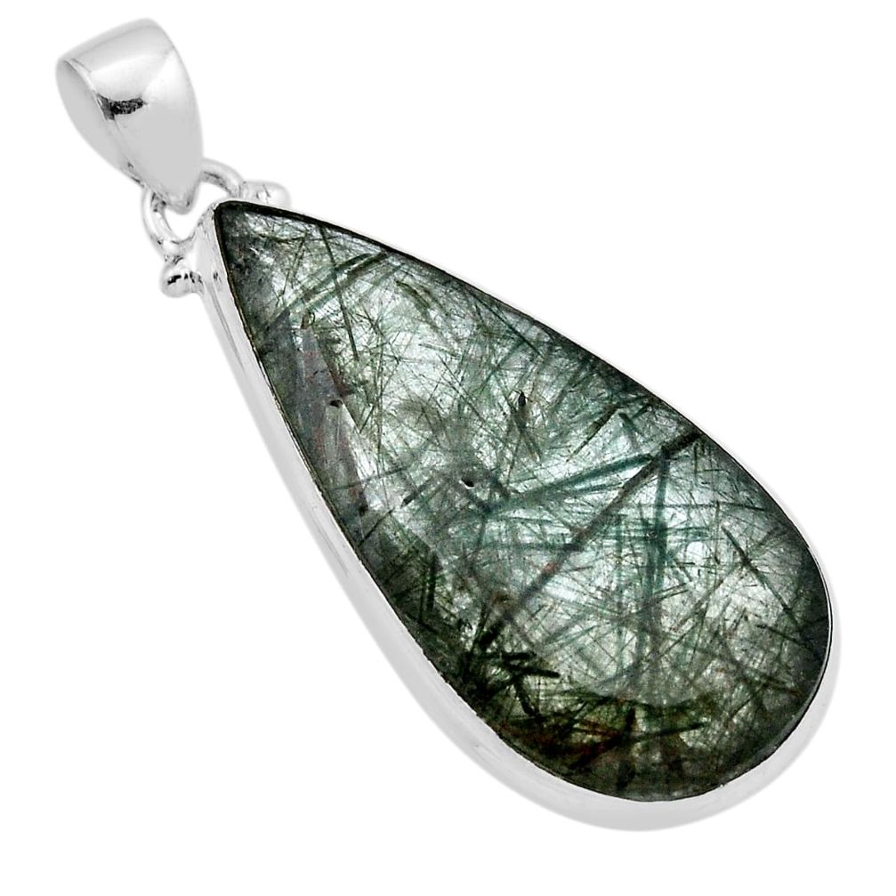 18.29cts faceted natural green prehnite pear 925 sterling silver pendant n44291