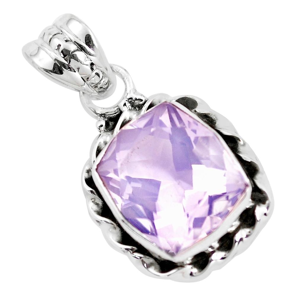 5.23cts faceted natural lavender amethyst 925 silver solitaire pendant p41593
