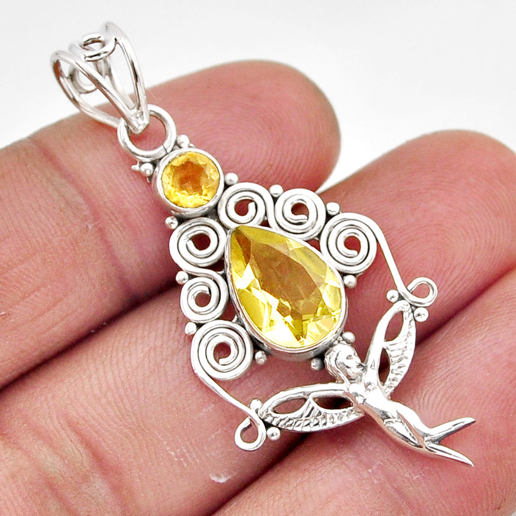 5.08cts faceted natural lemon topaz 925 silver angel wings fairy pendant y61373