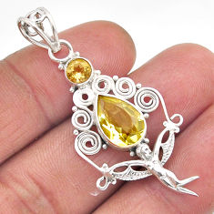 5.15cts faceted natural lemon topaz 925 silver angel wings fairy pendant y61377