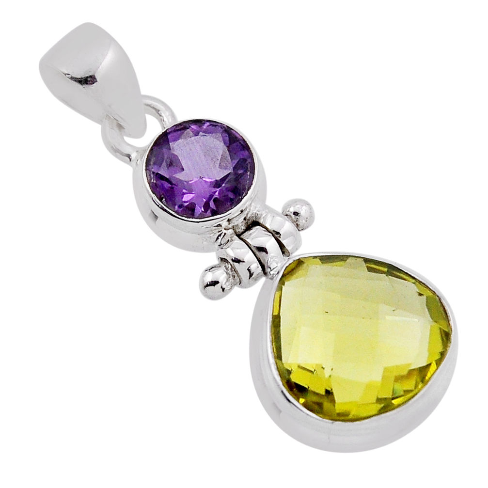 7.11cts faceted natural lemon topaz amethyst 925 sterling silver pendant n36856