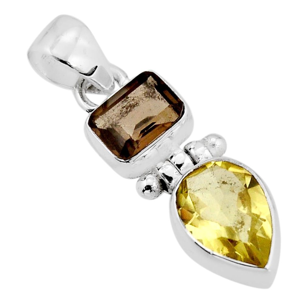 6.83cts faceted natural lemon topaz brown smoky topaz 925 silver pendant y71655