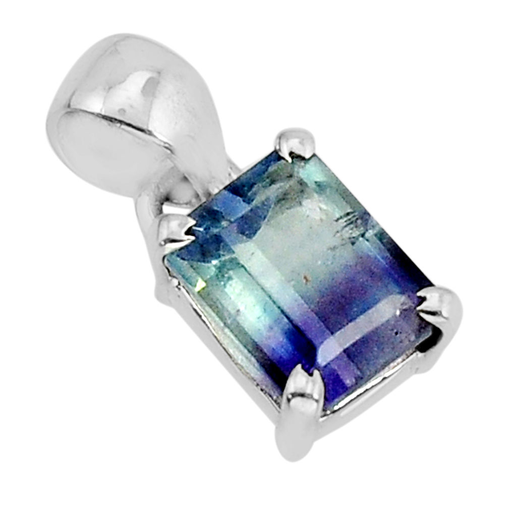 2.70cts faceted natural multi color fluorite 925 sterling silver pendant y72788