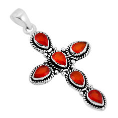 6.26cts faceted natural orange cornelian 925 silver holy cross pendant y71229