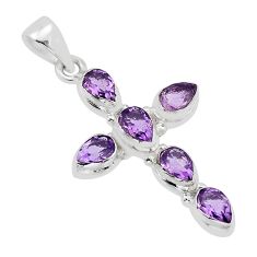 6.01cts faceted natural purple amethyst 925 silver holy cross pendant y71254