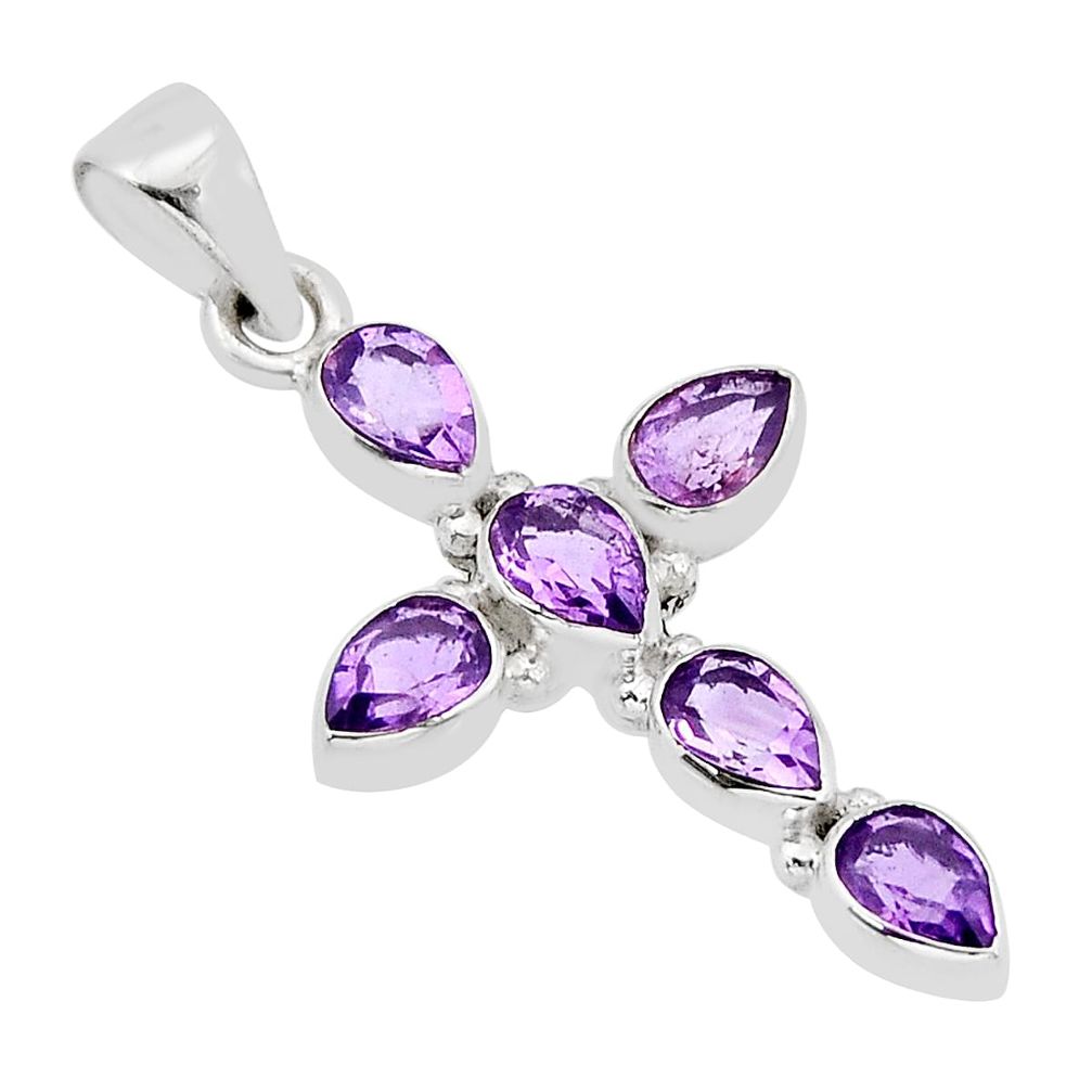 5.23cts faceted natural purple amethyst 925 silver holy cross pendant y71255