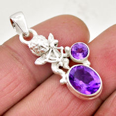 4.82cts faceted natural purple amethyst 925 sterling silver angel pendant y59281