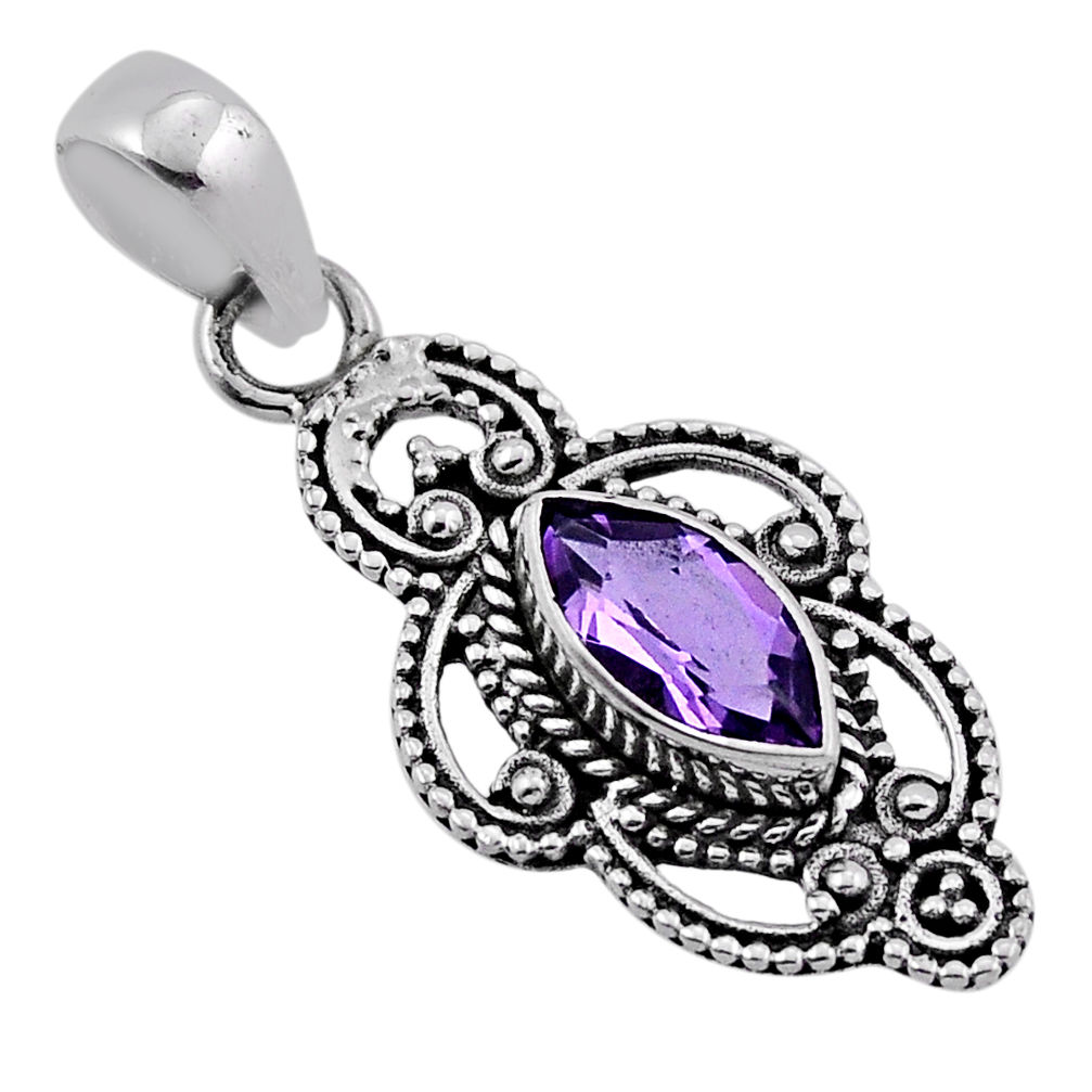 2.28cts faceted natural purple amethyst marquise sterling silver pendant n36449