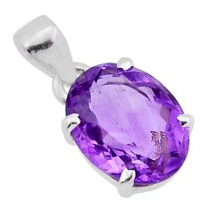 6.19cts faceted natural purple amethyst oval 925 sterling silver pendant n41931