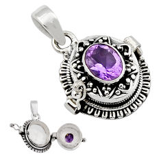 3.30cts faceted natural purple amethyst oval silver poison box pendant y23191