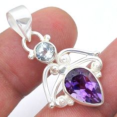 4.30cts faceted natural purple amethyst topaz 925 sterling silver pendant u61555