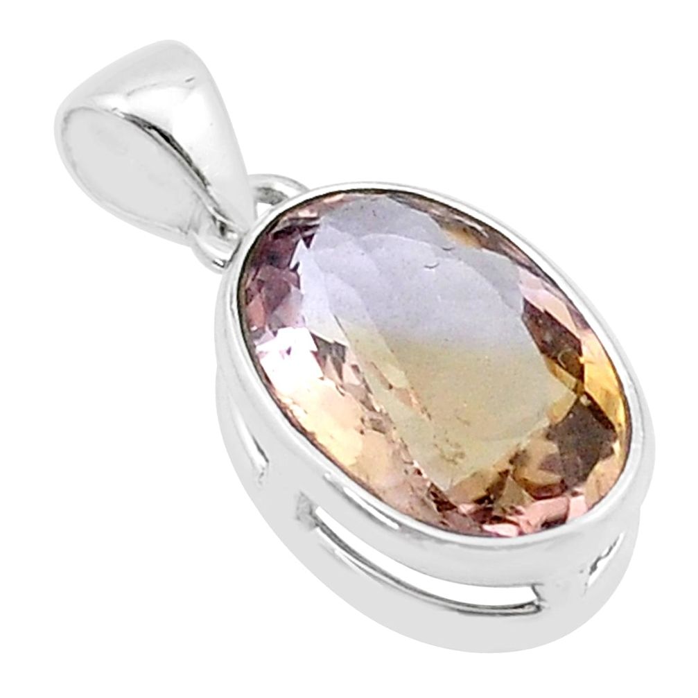 9.37cts faceted natural purple ametrine oval 925 sterling silver pendant u42708