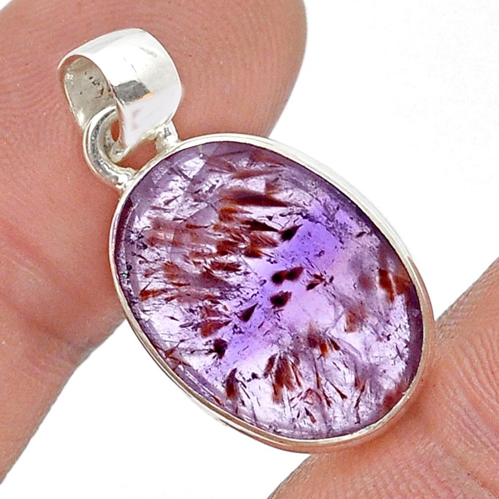 7.82cts faceted natural purple cacoxenite super seven 925 silver pendant u75221