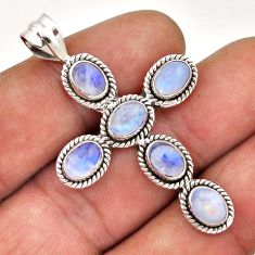 9.41cts faceted natural rainbow moonstone 925 silver holy cross pendant n44960