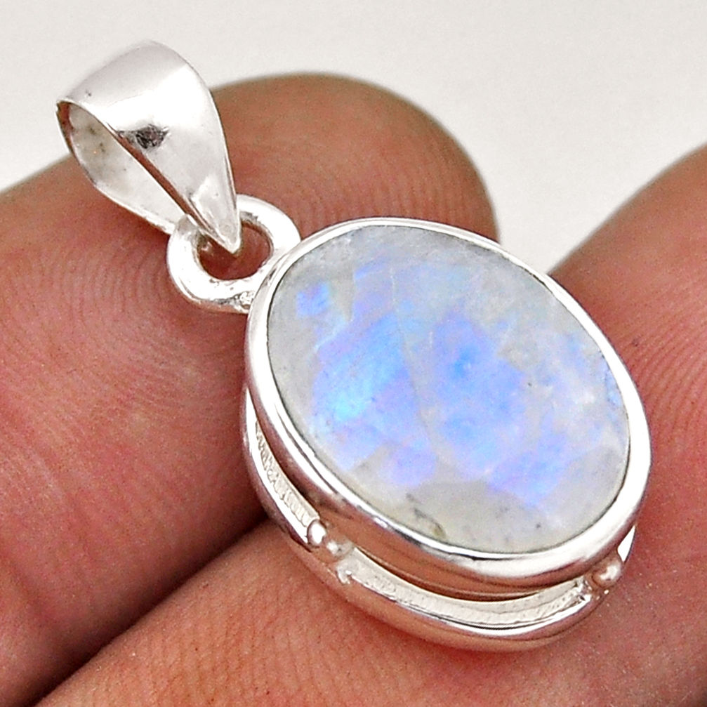 6.93cts faceted natural rainbow moonstone oval sterling silver pendant n40720