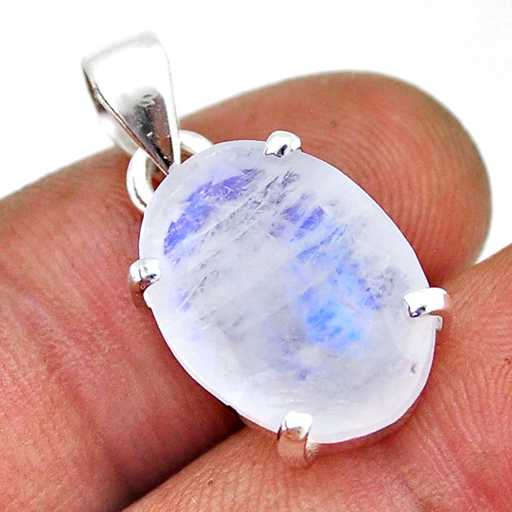 7.82cts faceted natural rainbow moonstone oval sterling silver pendant n42564