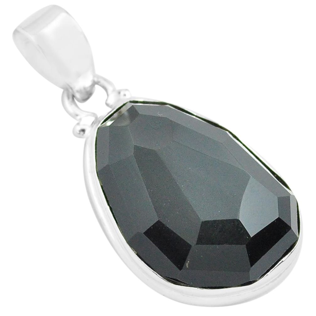 17.73cts faceted natural rainbow obsidian eye 925 sterling silver pendant p71943