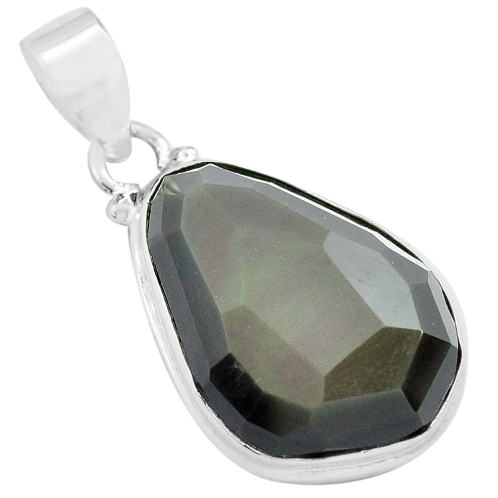 16.73cts faceted natural rainbow obsidian eye 925 sterling silver pendant p71945