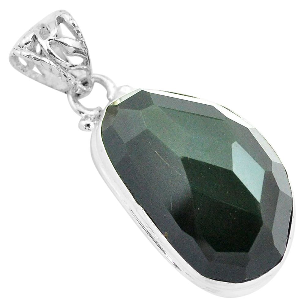 19.68cts faceted natural rainbow obsidian eye 925 sterling silver pendant p71956