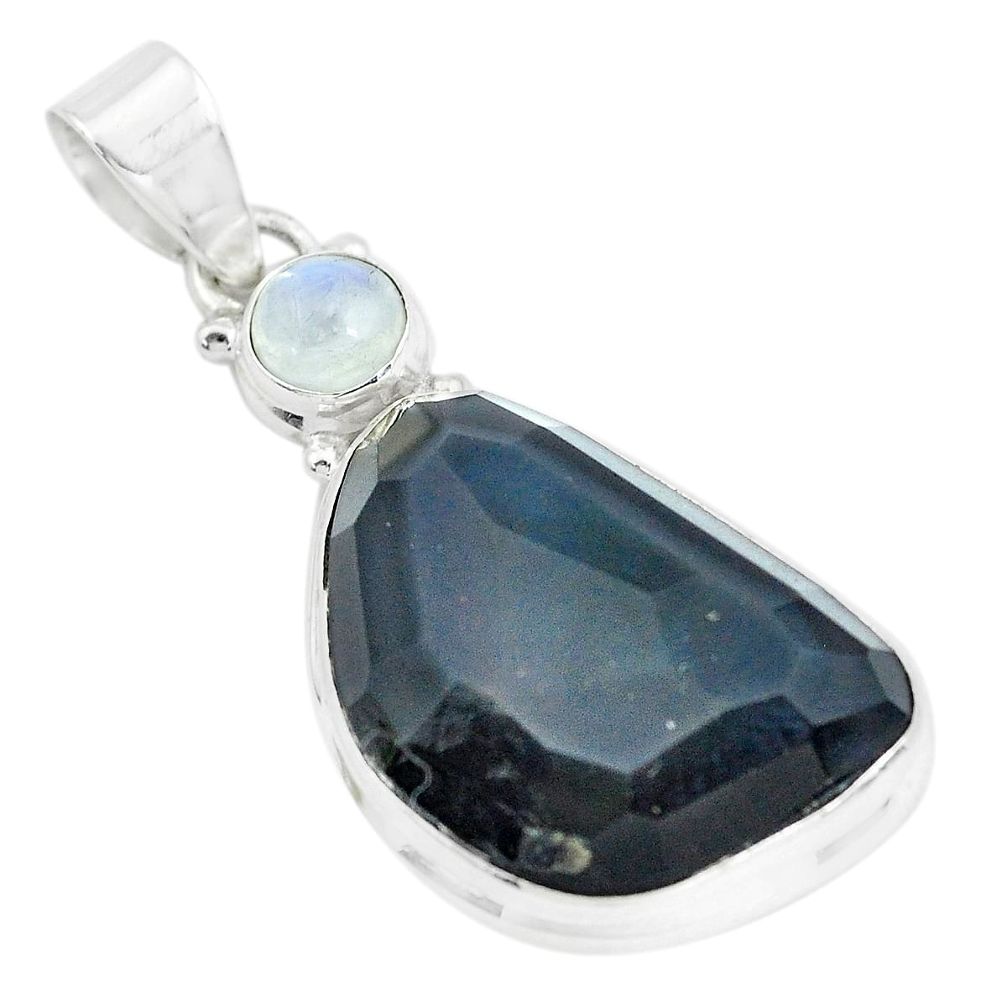 20.88cts faceted natural rainbow obsidian eye fancy 925 silver pendant p65841