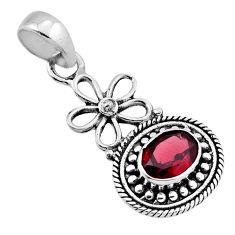 2.03cts faceted natural red garnet 925 sterling silver flower pendant n36405