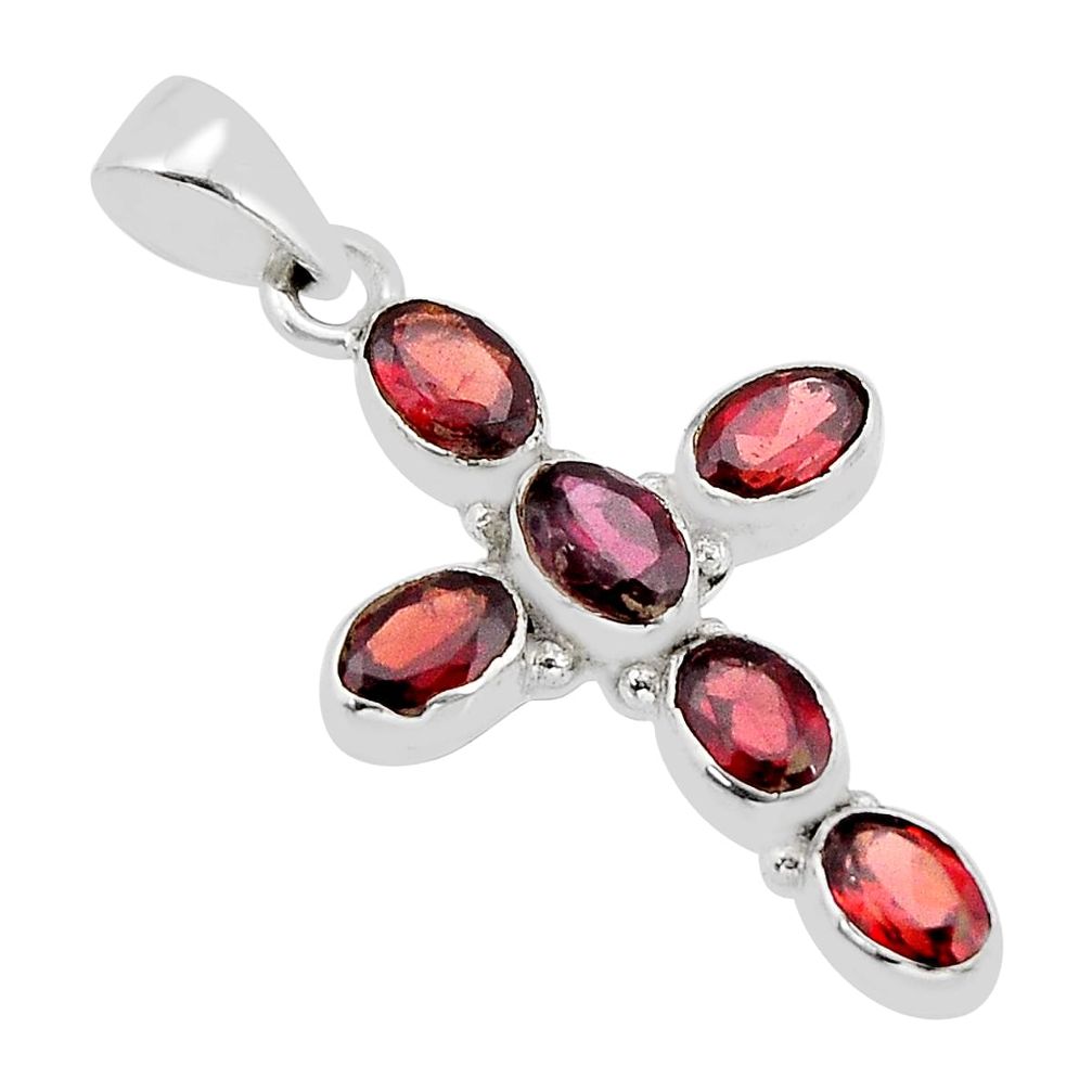 5.40cts faceted natural red garnet 925 sterling silver holy cross pendant y71242