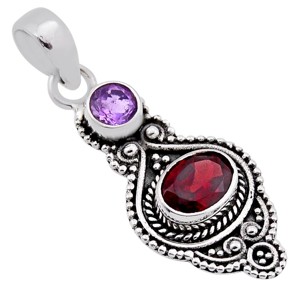 2.65cts faceted natural red garnet amethyst 925 sterling silver pendant n36466